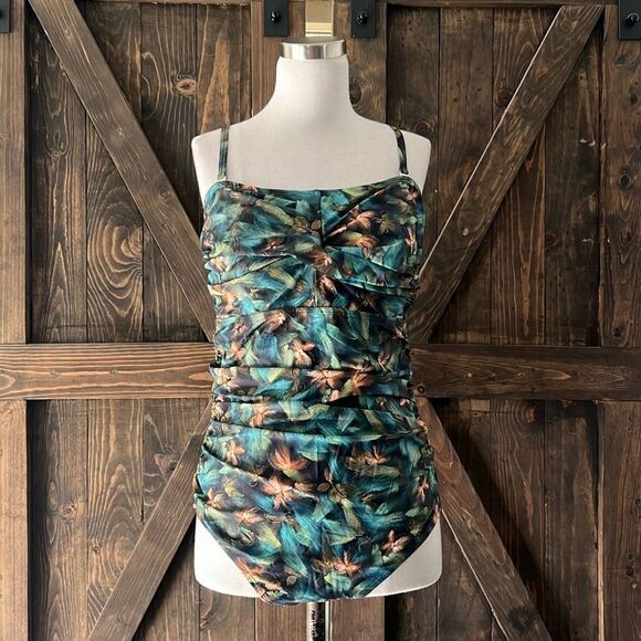 Smismivo Strapless Green Floral One Piece Ruched Padded Swimsuit - Picture 3 of 12